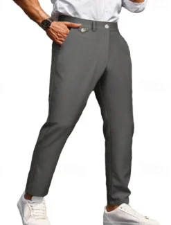 Men's Dress Pants Trousers Chinos Buttons Pocket Plain Comfort Formal Party Work Fashion Classic Style ArmyGreen Black Micro-elastic