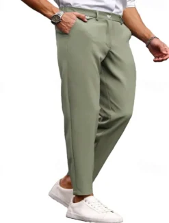 Men's Dress Pants Trousers Chinos Buttons Pocket Plain Comfort Formal Party Work Fashion Classic Style ArmyGreen Black Micro-elastic