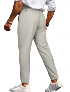 Men's Dress Pants Trousers Chinos Buttons Pocket Plain Comfort Formal Party Work Fashion Classic Style ArmyGreen Black Micro-elastic