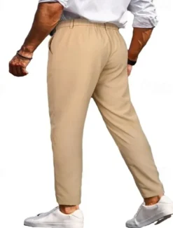 Men's Dress Pants Trousers Chinos Buttons Pocket Plain Comfort Formal Party Work Fashion Classic Style ArmyGreen Black Micro-elastic