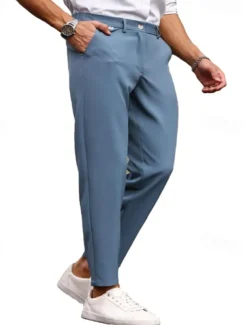 Men's Dress Pants Trousers Chinos Buttons Pocket Plain Comfort Formal Party Work Fashion Classic Style ArmyGreen Black Micro-elastic