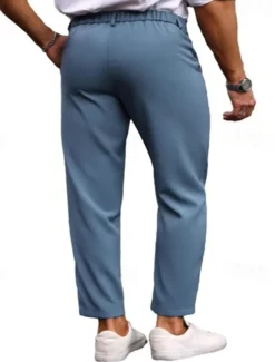 Men's Dress Pants Trousers Chinos Buttons Pocket Plain Comfort Formal Party Work Fashion Classic Style ArmyGreen Black Micro-elastic