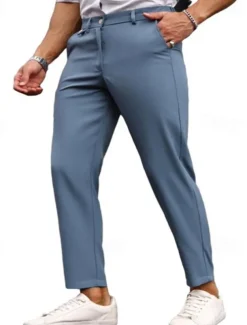 Men's Dress Pants Trousers Chinos Buttons Pocket Plain Comfort Formal Party Work Fashion Classic Style ArmyGreen Black Micro-elastic