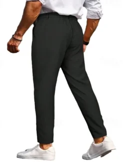 Men's Dress Pants Trousers Chinos Buttons Pocket Plain Comfort Formal Party Work Fashion Classic Style ArmyGreen Black Micro-elastic