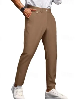 Men's Dress Pants Trousers Chinos Buttons Pocket Plain Comfort Formal Party Work Fashion Classic Style ArmyGreen Black Micro-elastic