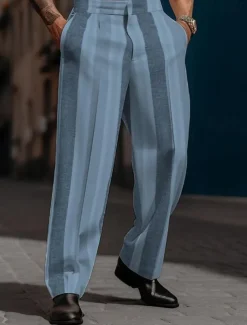 Men's Dress Pants Trousers Casual Pants Suit Pants Buttons Front Pocket Straight Leg Stripe Comfort Business Daily Holiday Fashion Chic & Modern Black Blue