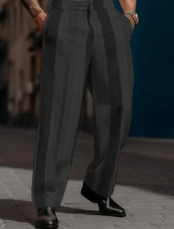 Men's Dress Pants Trousers Casual Pants Suit Pants Buttons Front Pocket Straight Leg Stripe Comfort Business Daily Holiday Fashion Chic & Modern Black Blue