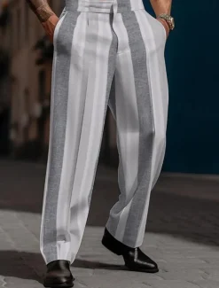Men's Dress Pants Trousers Casual Pants Suit Pants Buttons Front Pocket Straight Leg Stripe Comfort Business Daily Holiday Fashion Chic & Modern Black Blue