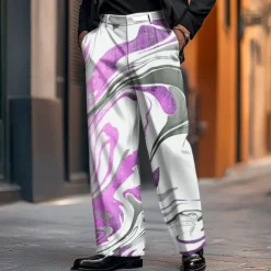Men's Dress Pants Trousers Suit Pants Marble Abstract Art Full Length Vacation Daily Dads Day Gifts Casual Loose Fit Blue Purple Micro-elastic