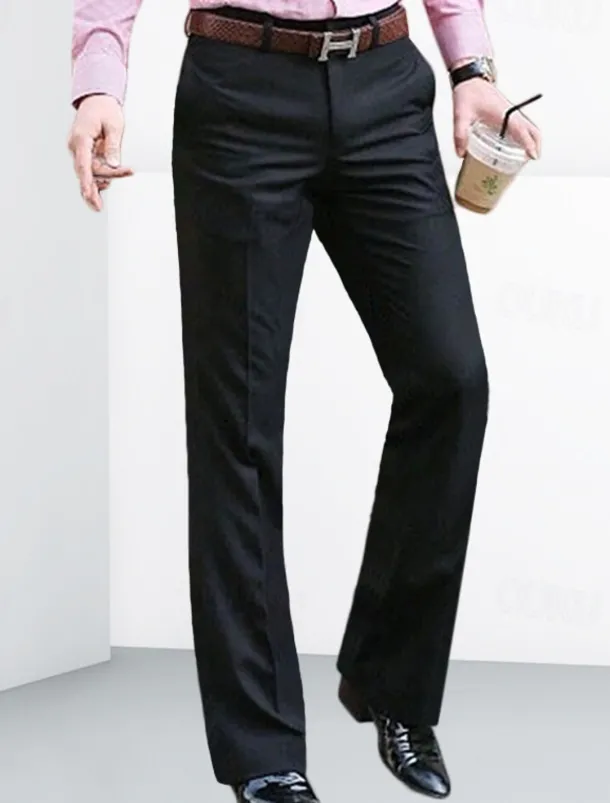Men's Dress Pants Trousers Chinos Buttons Pocket Plain Comfort Formal Party Work Fashion Classic Style Black White Micro-elastic