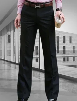 Men's Dress Pants Trousers Chinos Buttons Pocket Plain Comfort Formal Party Work Fashion Classic Style Black White Micro-elastic