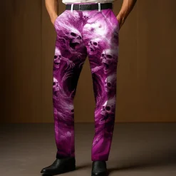 Men's Dress Pants Trousers Suit Pants Skull Death Halloween Costumes Full Length Outdoor Holiday Dark Gothic Style Blue Purple Micro-elastic