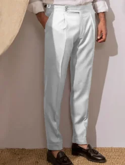 Men's Dress Pants Trousers Slacks Pleated Pants Suit Pants Pocket High Rise Plain Comfort Breathable Wedding Outdoor Daily Elegant Vintage Black White