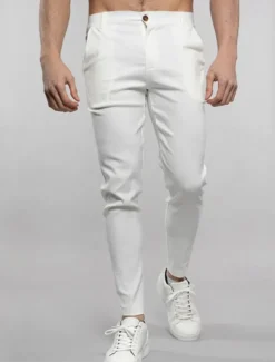 Men's Dress Pants Trousers Chinos Buttons Pocket Solid Color Comfort Formal Party Work Fashion Classic Style Black White Micro-elastic