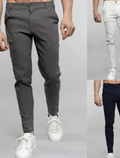Men's Dress Pants Trousers Chinos Buttons Pocket Solid Color Comfort Formal Party Work Fashion Classic Style Black White Micro-elastic