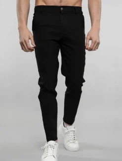 Men's Dress Pants Trousers Chinos Buttons Pocket Solid Color Comfort Formal Party Work Fashion Classic Style Black White Micro-elastic