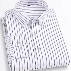 Men's Dress Shirt Button Down Shirt Non Iron Shirt Striped Shirt Stretch Stripe Wedding Office & Career Black White Yellow Dark Navy Long Sleeve Shirt Collar All Seasons Clothing Apparel Print