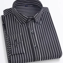 Men's Dress Shirt Button Down Shirt Non Iron Shirt Striped Shirt Stretch Stripe Wedding Office & Career Black White Yellow Dark Navy Long Sleeve Shirt Collar All Seasons Clothing Apparel Print