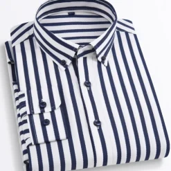 Men's Dress Shirt Button Down Shirt Non Iron Shirt Striped Shirt Stretch Stripe Wedding Office & Career Black White Yellow Dark Navy Long Sleeve Shirt Collar All Seasons Clothing Apparel Print