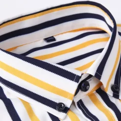 Men's Dress Shirt Button Down Shirt Non Iron Shirt Striped Shirt Stretch Stripe Wedding Office & Career Black White Yellow Dark Navy Long Sleeve Shirt Collar All Seasons Clothing Apparel Print