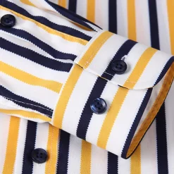 Men's Dress Shirt Button Down Shirt Non Iron Shirt Striped Shirt Stretch Stripe Wedding Office & Career Black White Yellow Dark Navy Long Sleeve Shirt Collar All Seasons Clothing Apparel Print