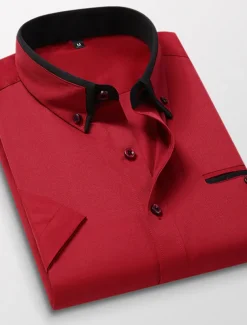 Men's Dress Shirt Button Down Shirt Non Iron Shirt Collared Shirt Plain Wedding Work Light Pink White Red Khaki Short Sleeve Collar All Seasons Clothing Apparel