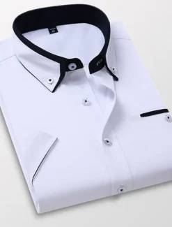 Men's Dress Shirt Button Down Shirt Non Iron Shirt Collared Shirt Plain Wedding Work Light Pink White Red Khaki Short Sleeve Collar All Seasons Clothing Apparel