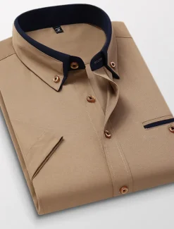 Men's Dress Shirt Button Down Shirt Non Iron Shirt Collared Shirt Plain Wedding Work Light Pink White Red Khaki Short Sleeve Collar All Seasons Clothing Apparel