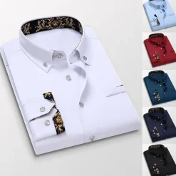 Men's Dress Shirt Button Down Shirt Collared Shirt Floral Wedding Work Wine Black White Navy Blue Long Sleeve Turndown Spring & Fall Clothing Apparel Button-Down