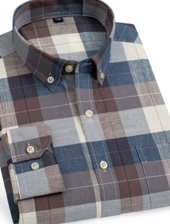 Men's Dress Shirt Button Down Shirt Non Iron Shirt Oxford Shirt Stripes and Plaid Wedding Vacation Light Yellow Denim Blue White Yellow Long Sleeve Turndown All Seasons Clothing Apparel Button-Down