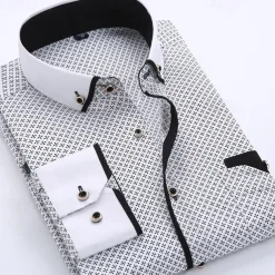 Men's Dress Shirt Button Down Shirt Collared Shirt Polka Dot Wedding Outdoor Black White Red Navy Blue Long Sleeve Turndown Summer Spring Clothing Apparel Print