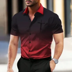 Men's Dress Shirt Button Up Shirt Printed Shirts Outdoor Vacation Red Blue Ink Blue Purple Short Sleeve Turndown Summer Clothing Apparel Button Up