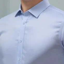 Men's Dress Shirt Button Up Shirt Solid Color School Formal White Blue Light Sky Blue Light Blue-White Long Sleeve Turndown All Seasons Clothing Apparel