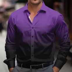 Men's Dress Shirt Button Up Shirt Ombre Party Evening Wear Business Violet Black Red Blue Long Sleeve Shirt Collar Fall Winter Clothing Apparel Button Up