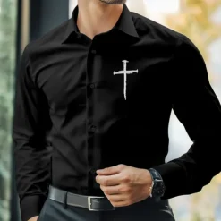 Men's Dress Shirt Button Up Shirt Cross Formal Business Black White Blue Brown Long Sleeve Shirt Collar Fall Winter Clothing Apparel Button Up
