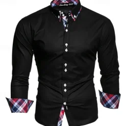 Men's Dress Shirt Button Up Shirt Black White Wine Long Sleeve Color Block Button Down Collar Spring & Fall Wedding Daily Clothing Apparel Collared Shirts