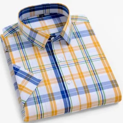 Men's Dress Shirt Casual Shirt Plaid Check Shirt Graphic Prints Square Neck Light Yellow Light Pink Black / Gray White / Green Sea Blue Casual Daily Short Sleeve collared shirts Clothing Apparel