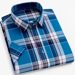 Men's Dress Shirt Casual Shirt Plaid Check Shirt Graphic Prints Square Neck Light Yellow Light Pink Black / Gray White / Green Sea Blue Casual Daily Short Sleeve collared shirts Clothing Apparel