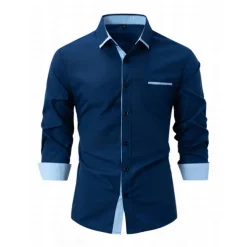 Men's Dress Shirt Casual Shirt Black White Light Green Burgundy Blue Long Sleeve Color Block Solid / Plain Color Turndown Wedding Vacation Button-Down Clothing Apparel Cotton Fashion Leisure