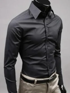 Men's Dress Shirt Collared Shirt Button Up Shirt Plain Formal Wedding Black White Yellow Pink Long Sleeve Shirt Collar Clothing Apparel