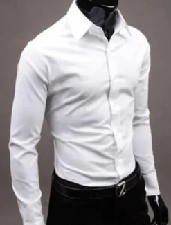 Men's Dress Shirt Collared Shirt Button Up Shirt Plain Formal Wedding Black White Yellow Pink Long Sleeve Shirt Collar Clothing Apparel