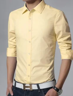 Men's Dress Shirt Collared Shirt Button Up Shirt Plain Formal Wedding Black White Yellow Pink Long Sleeve Shirt Collar Clothing Apparel