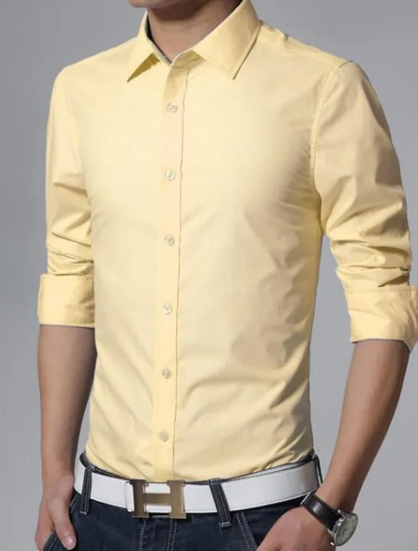 Men's Dress Shirt Collared Shirt Button Up Shirt Plain Formal Wedding Black White Yellow Pink Long Sleeve Shirt Collar Clothing Apparel
