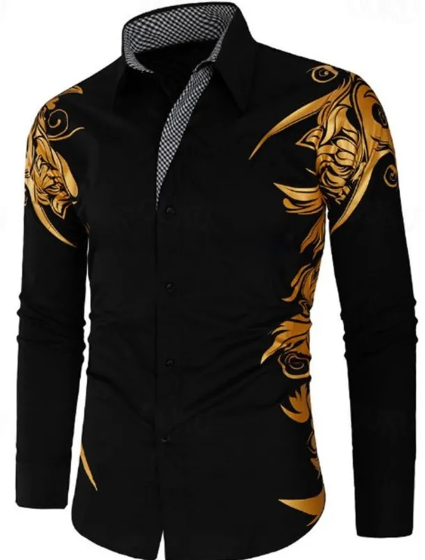 Men's Dress Shirt Collared Shirt Button Up Shirt Graphic Wedding Vacation Black White Light Green Wine Long Sleeve Collar Summer Spring Clothing Apparel