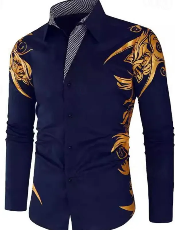 Men's Dress Shirt Collared Shirt Button Up Shirt Graphic Wedding Vacation Black White Light Green Wine Long Sleeve Collar Summer Spring Clothing Apparel