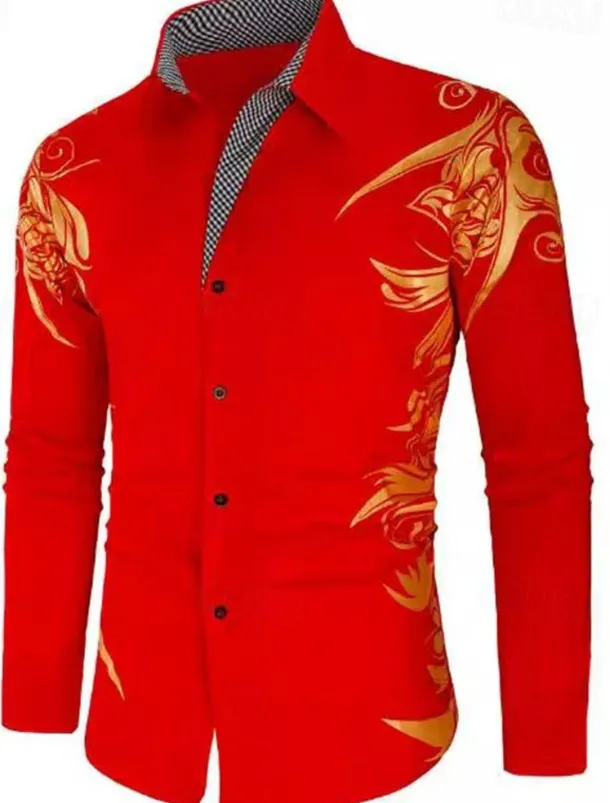 Men's Dress Shirt Collared Shirt Button Up Shirt Graphic Wedding Vacation Black White Light Green Wine Long Sleeve Collar Summer Spring Clothing Apparel