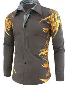 Men's Dress Shirt Collared Shirt Button Up Shirt Graphic Wedding Vacation Black White Light Green Wine Long Sleeve Collar Summer Spring Clothing Apparel