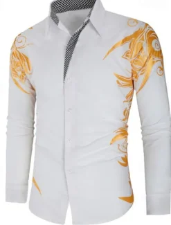 Men's Dress Shirt Collared Shirt Button Up Shirt Graphic Wedding Vacation Black White Light Green Wine Long Sleeve Collar Summer Spring Clothing Apparel