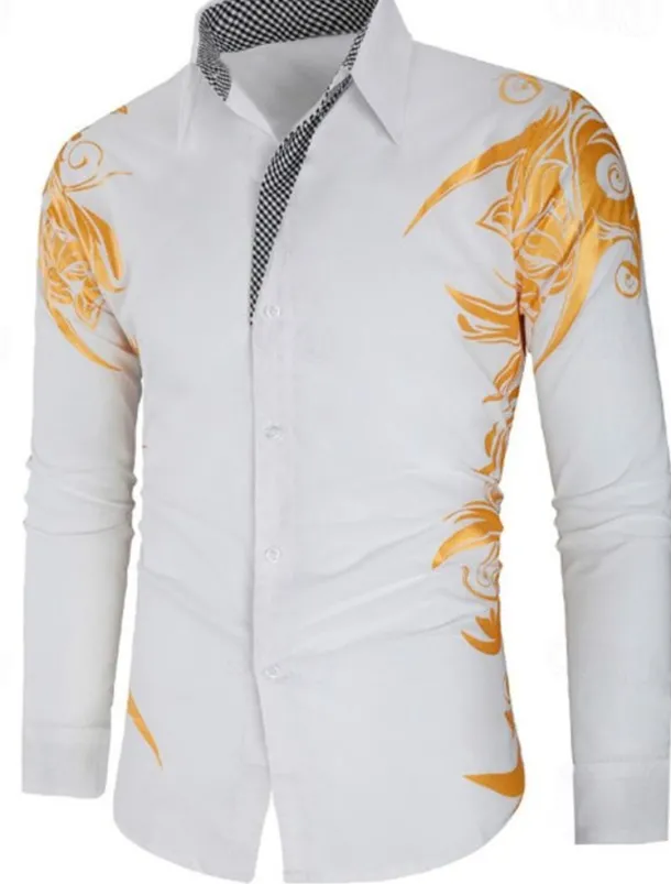 Men's Dress Shirt Collared Shirt Button Up Shirt Graphic Wedding Vacation Black White Light Green Wine Long Sleeve Collar Summer Spring Clothing Apparel