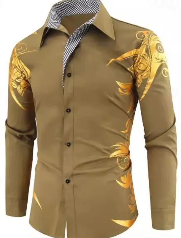 Men's Dress Shirt Collared Shirt Button Up Shirt Graphic Wedding Vacation Black White Light Green Wine Long Sleeve Collar Summer Spring Clothing Apparel